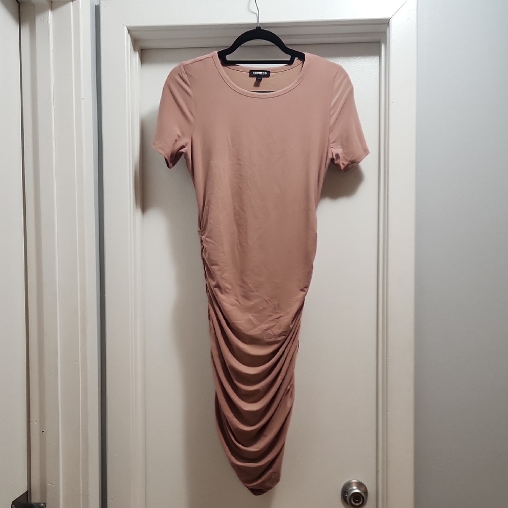 Elegant Tan Ruched Dress
